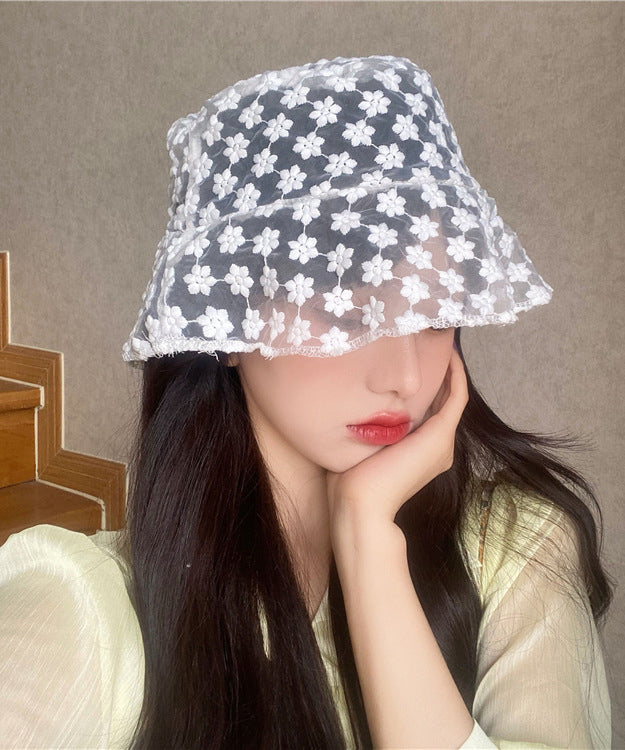 Korean White Version Versatile Thin Lace Hollow Out Bucket Hat