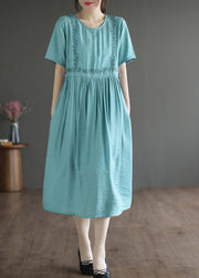 Lake Blue Cotton Maxi Dress Embroideried Summer