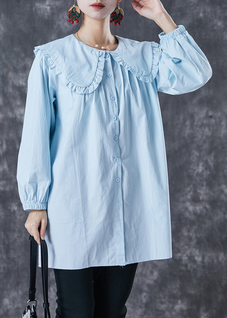 Lake Blue Cotton Shirt Top Oversized Spring