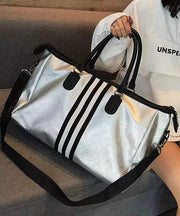 Large Capacity Black Striped Solid Durable Tote Handbag