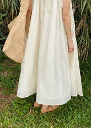 Leisure Apricot Wrinkled Spaghetti Strap Vacation Long Dress Sleeveless