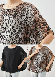 Leopard Print Chiffon Tank Oversized Batwing Sleeve