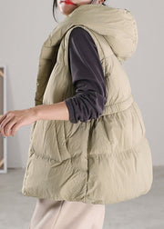 Light Bean Green Button Duck Down Hooded Waistcoat Winter