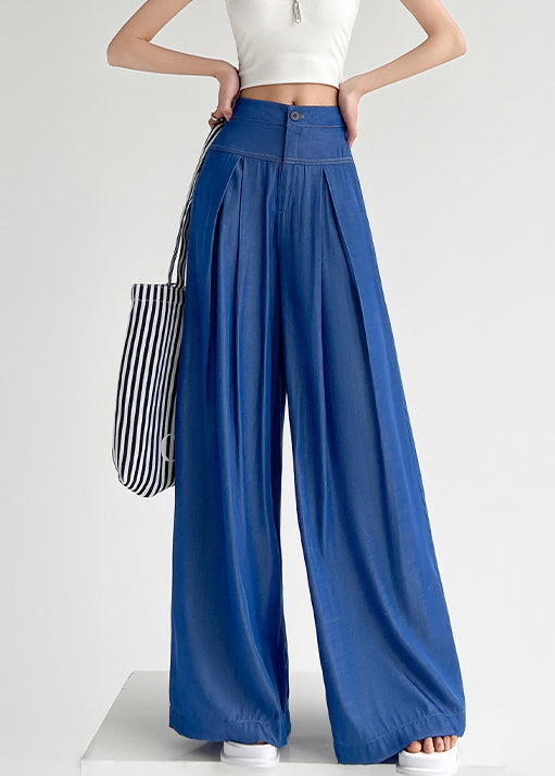 Light Blue Button Denim Wide Leg Pants High Waist