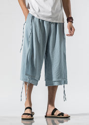 Light Blue Elastic Waist Tassel Men Crop Pants Summer