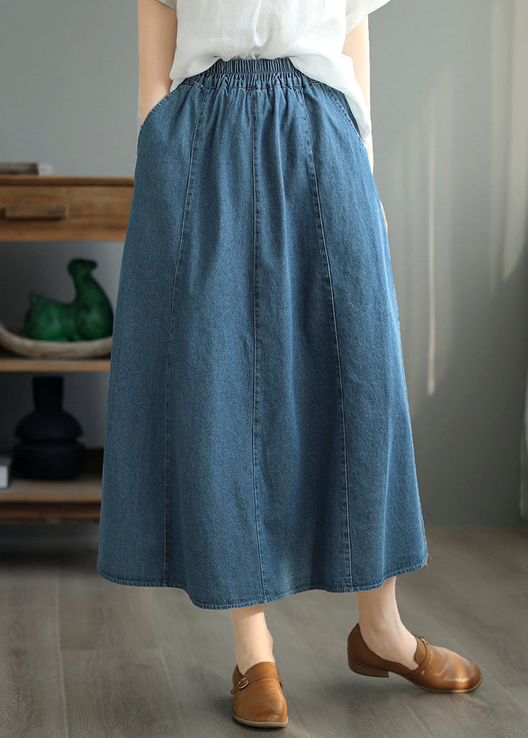 Light Blue High Waist Patchwork Maxi Skirts Pockets