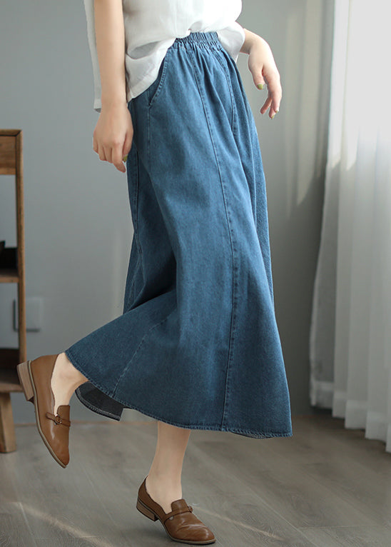 Light Blue High Waist Patchwork Maxi Skirts Pockets