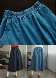 Light Blue High Waist Patchwork Maxi Skirts Pockets