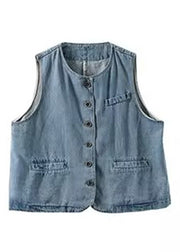 Light Blue Patchwork Denim Waistcoat Fall