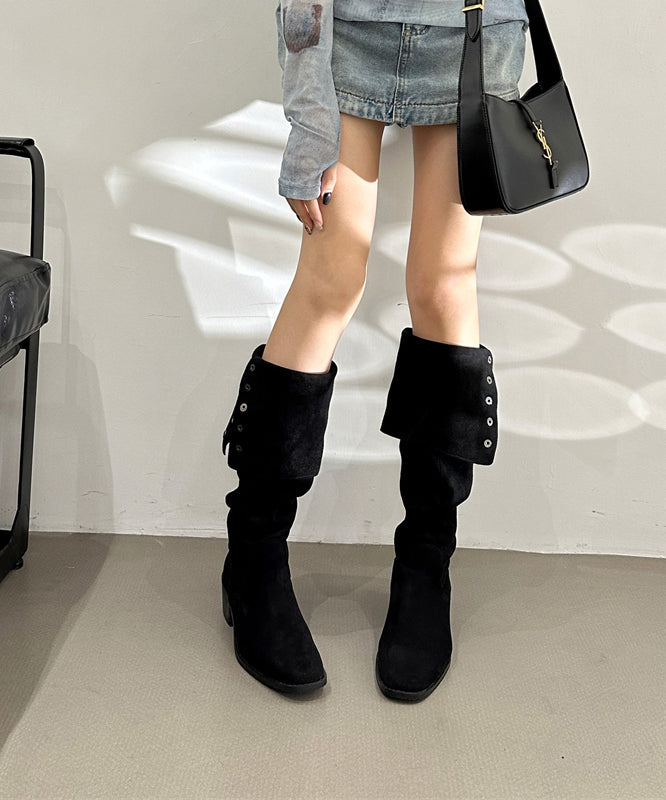 Light Camel Chunky Suede Stylish Splicing Rivet Boots