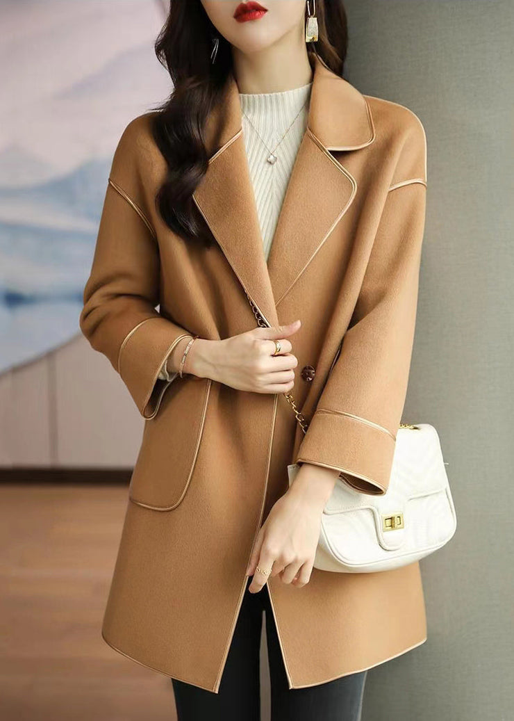 Light Camel Woolen Trench Coats Lapel Oversized Fall