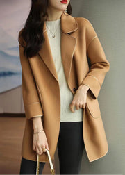 Light Camel Woolen Trench Coats Lapel Oversized Fall