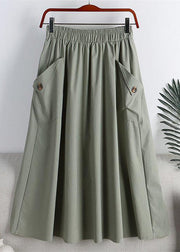 Light Green Elastic Waist Faux Leathe A Line Skirts Summer