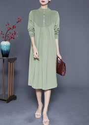 Light Green Patchwork Knit Robe Dresses Wrinkled Spring