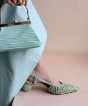 Light Green Pointed Toe Hollow Out Splicing Chunky Sandals