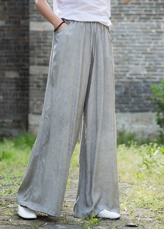 Light Grey Cotton Wide Leg Pants High Waist Draping Fall