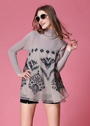 Light Grey Patchwork Knit Top Embroideried Organza Spring