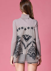 Light Grey Patchwork Knit Top Embroideried Organza Spring