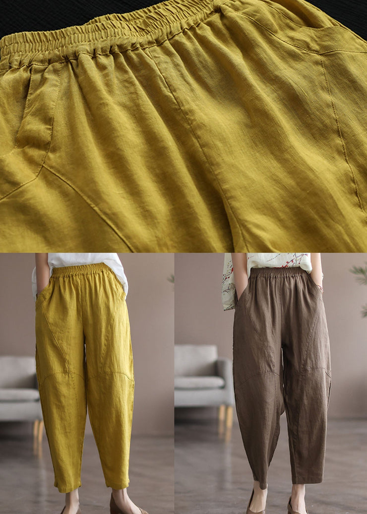 Light Grey Pockets Patchwork Linen Crop Pants Summer