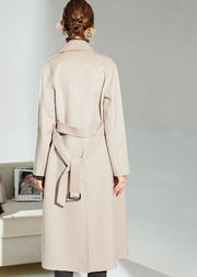 Light Pink Woolen Double Breasted Trench  Sashes Winter