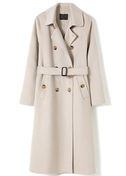 Light Pink Woolen Double Breasted Trench  Sashes Winter