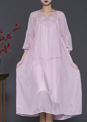 Light Purple Chiffon Dress Two Pieces Set Oversized Lantern Sleeve