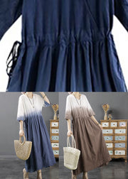 Lighy Blue V Neck Hollow Out Long A Line Dress Fall