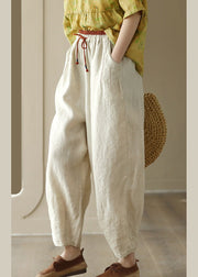 Linen Colour Elastic Waist Solid Linen Pants Summer