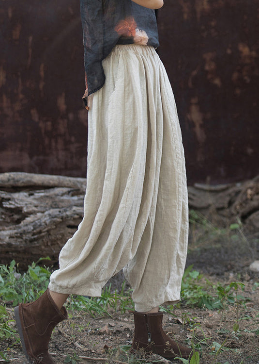 Linen Wrinkled Patchwork High Waist Wide Leg Pants