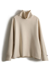 Loose Apricot Colour Turtleneck Button Nail bead Sweatshirts Long Sleeve