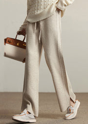 Loose Apricot Pockets Elastic Waist Woolen Pants Spring