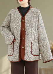 Loose Apricot Print Pockets Patchwork Warm Fleece Coat Winter