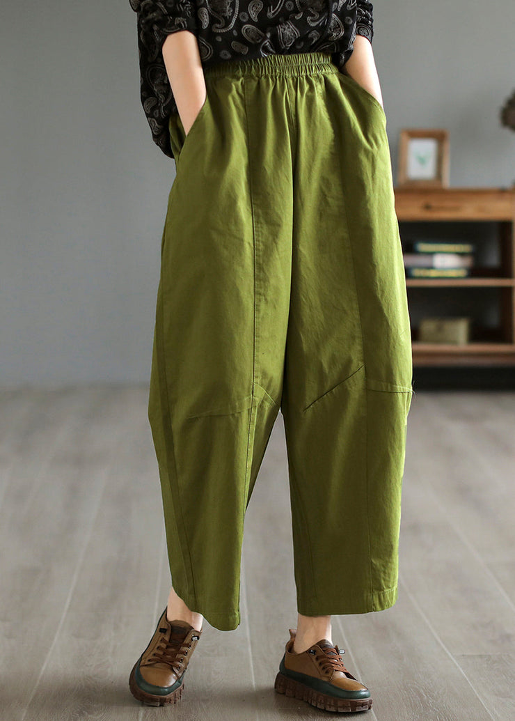 Loose Army Green Oversized Patchwork Cotton Harem Pants Summer