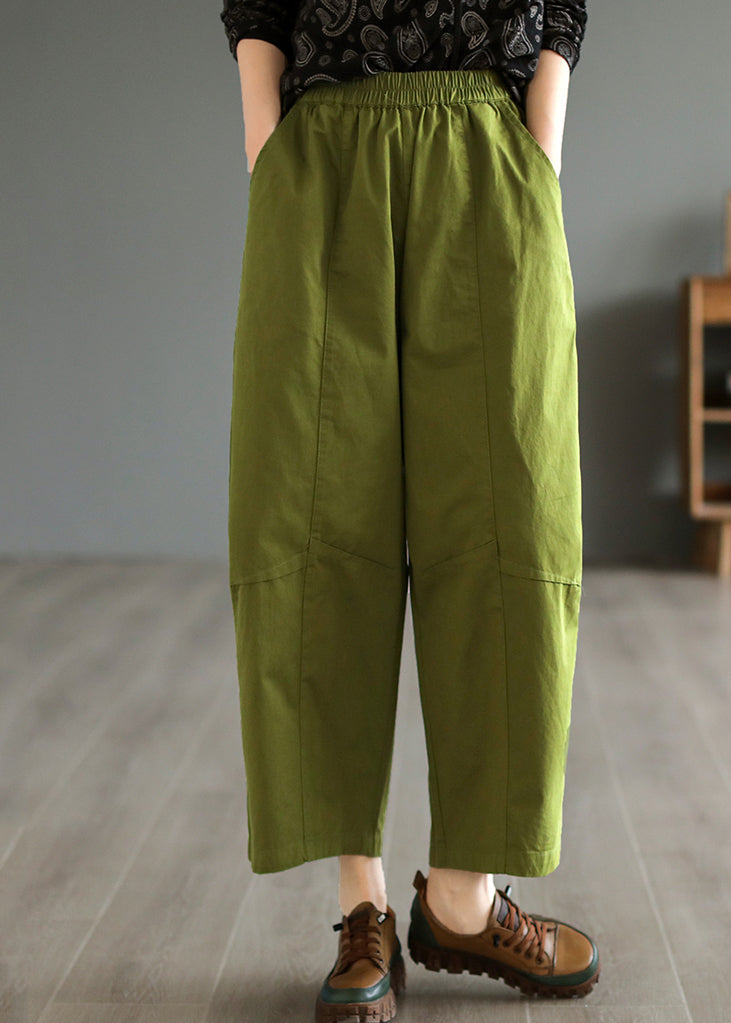 Loose Army Green Oversized Patchwork Cotton Harem Pants Summer