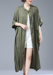 Loose Army Green Striped Pockets Patchwork Long Trench Coat Summer