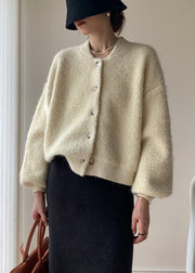 Loose Beige Button Solid Thick Wool Knit Coats Winter