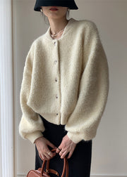 Loose Beige Button Solid Thick Wool Knit Coats Winter