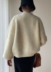 Loose Beige Button Solid Thick Wool Knit Coats Winter