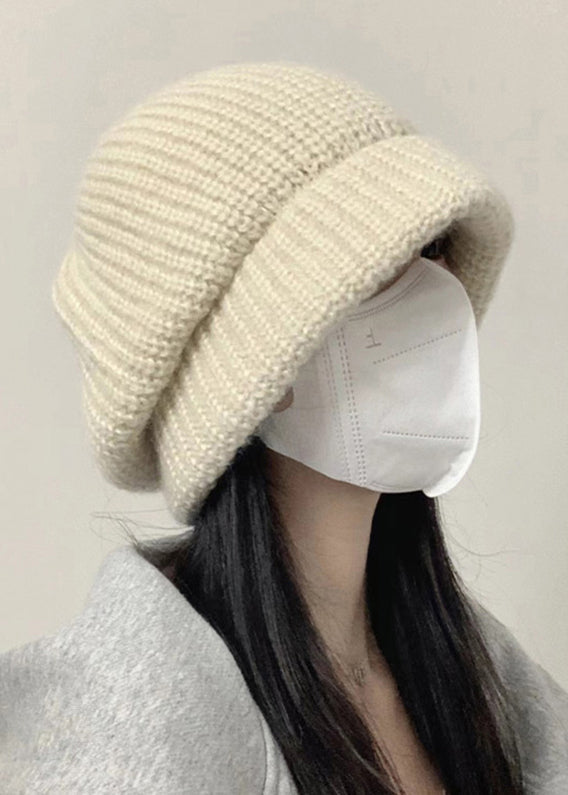 Loose Beige Cotton Knit Bonnie Hat