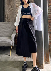 Loose Black Asymmetrical Patchwork Cotton Pleated Skirt Summer