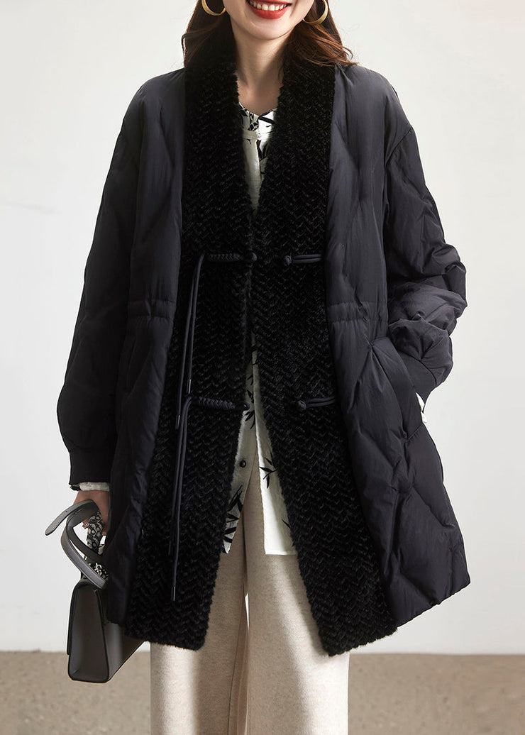 Loose Black Button Pockets Patchwork Duck Down Coats Spring