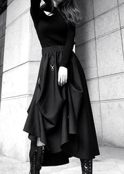 Loose Black Cinched Summer Asymmetrical Design Cotton Skirt - bagstylebliss