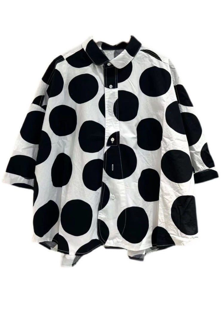 Loose Black Dot Peter Pan Collar Button Cotton Shirt Spring