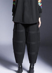 Loose Black Elastic Waist Warm Fleece Harem Pants Winter