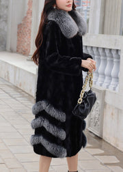 Loose Black Fox Collar Pockets Mink Hair Leather And Fur Long Coats Winter