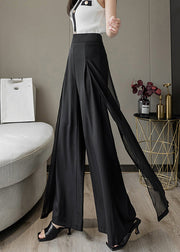 Loose Black High Waist Draping Chiffon Wide Leg Pants Summer