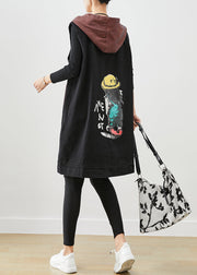 Loose Black Hooded Patchwork Girl Print Denim Vest Fall