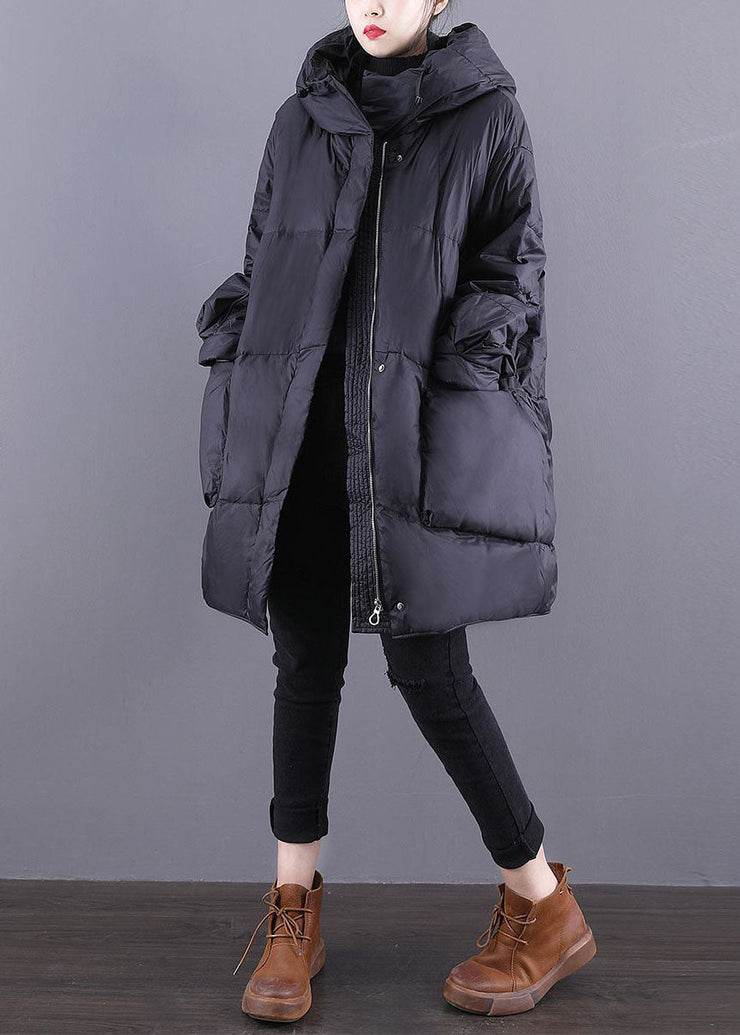 Loose Black Hooded Pockets Drawstring Duck Down Canada Goose Jacket Winter