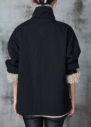 Loose Black Oversized Patchwork Fleece Wool Lined Coat Winter