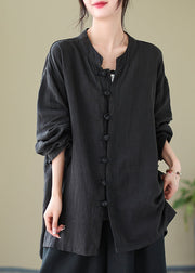 Loose Black Patchwork Button Shirt Spring